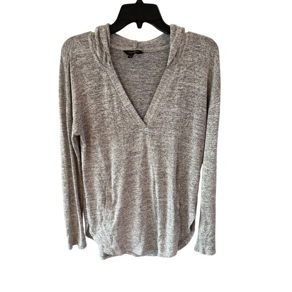 Banana Republic Luxespun Gray Hoodie Small V Neck Pullover Long Sleeve Soft Knit - Picture 2 of 8